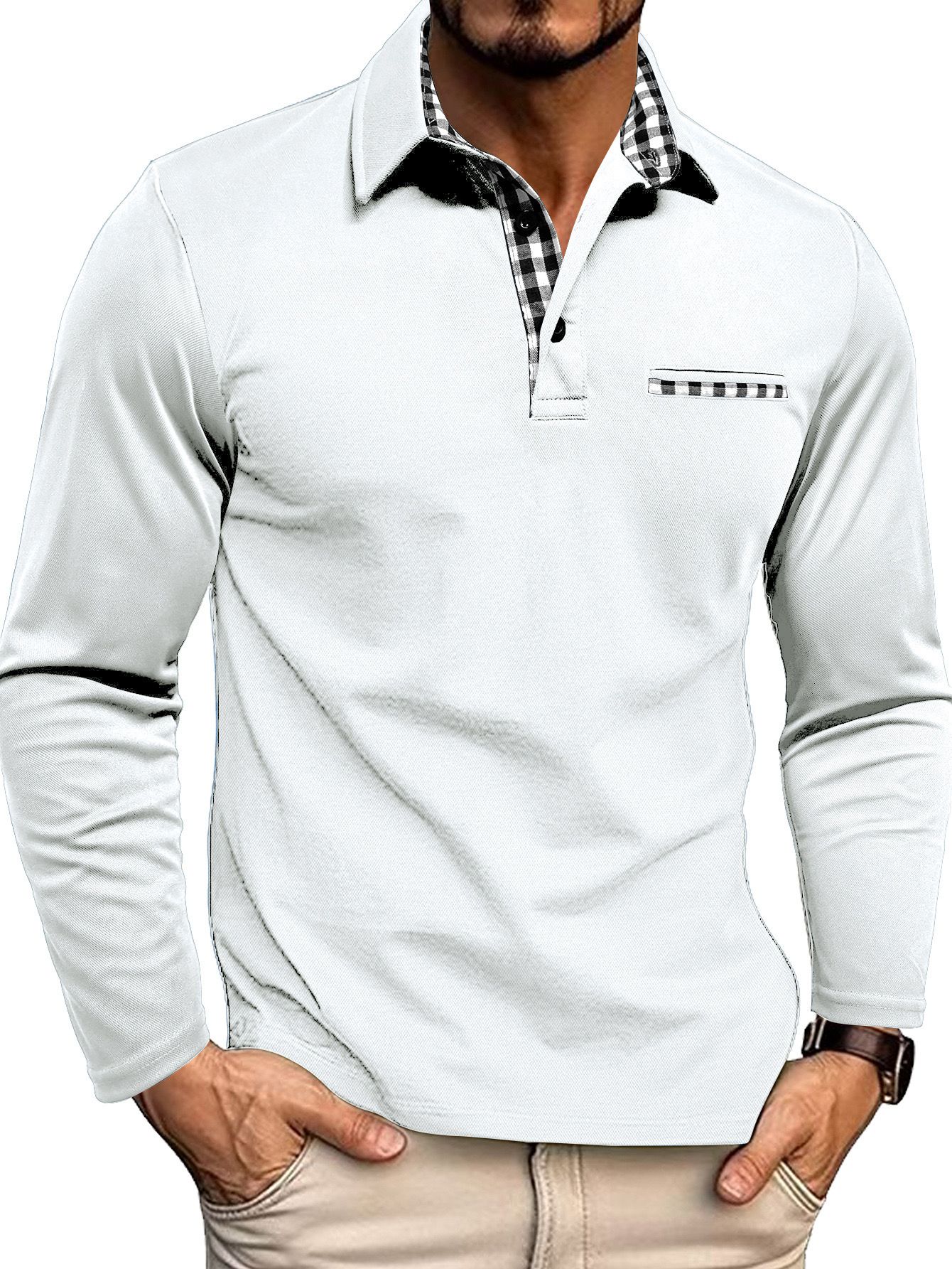 Men's Polo Shirt — Regular Fit Long Sleeve Button Placket - Hudson Harper - Men Shirt