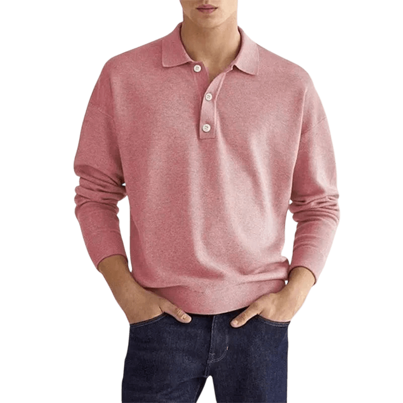 Men's Polo Shirt — Regular Fit Long Sleeve Classic Button Front - Hudson Harper - Men Shirt