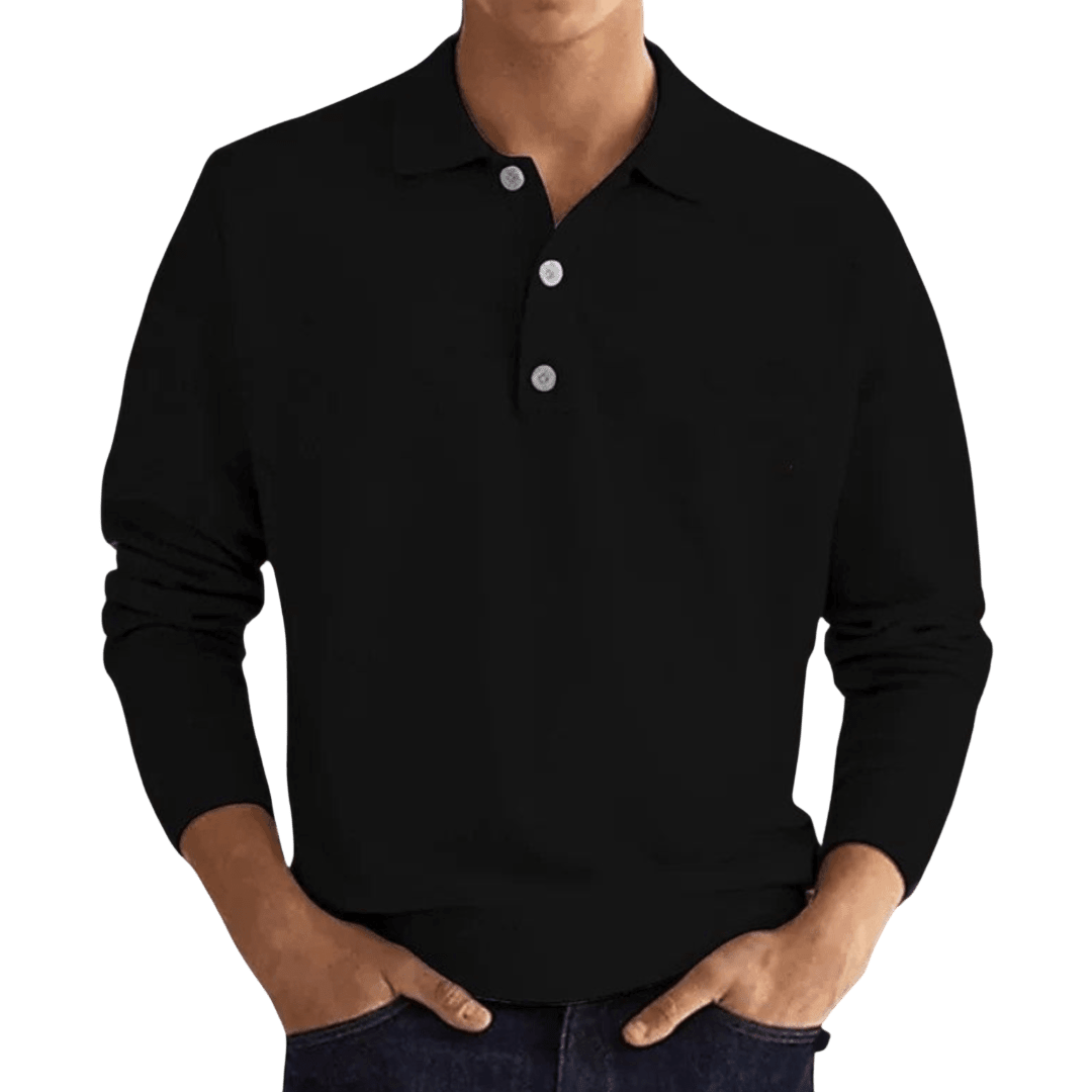 Men's Polo Shirt — Regular Fit Long Sleeve Classic Button Front - Hudson Harper - Men Shirt