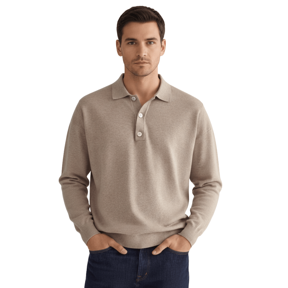 Men's Polo Shirt — Regular Fit Long Sleeve Classic Button Front - Hudson Harper - Men Shirt