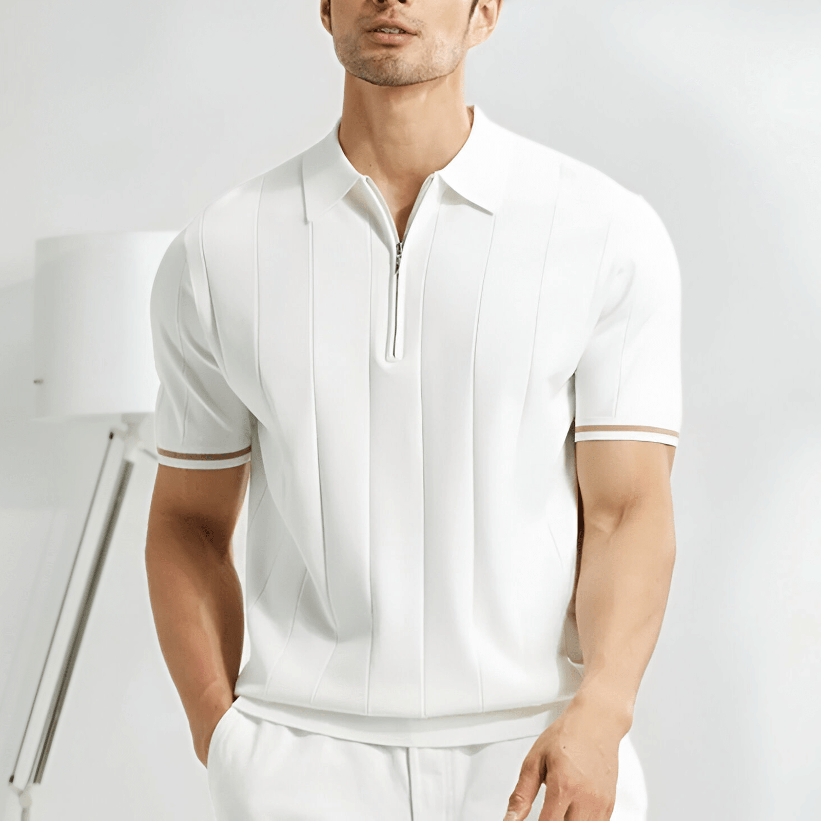 Men's Polo Shirt — Regular Fit Short Sleeve Quarter - Zip Closure - Hudson Harper - Men Shirt