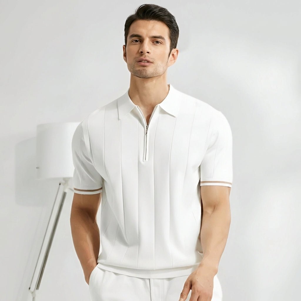 Men's Polo Shirt — Regular Fit Short Sleeve Quarter - Zip Closure - Hudson Harper - Men Shirt