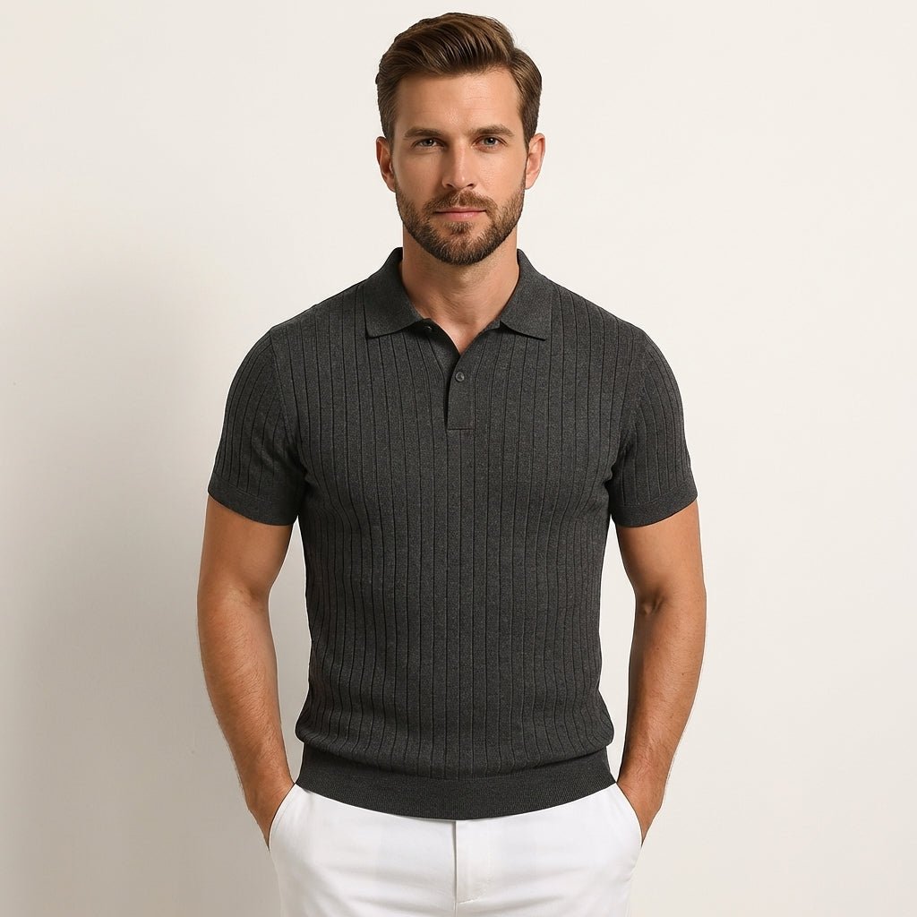 Men's Polo Shirt — Slim Fit Short Sleeve Button Placket - Hudson Harper - Men Shirt