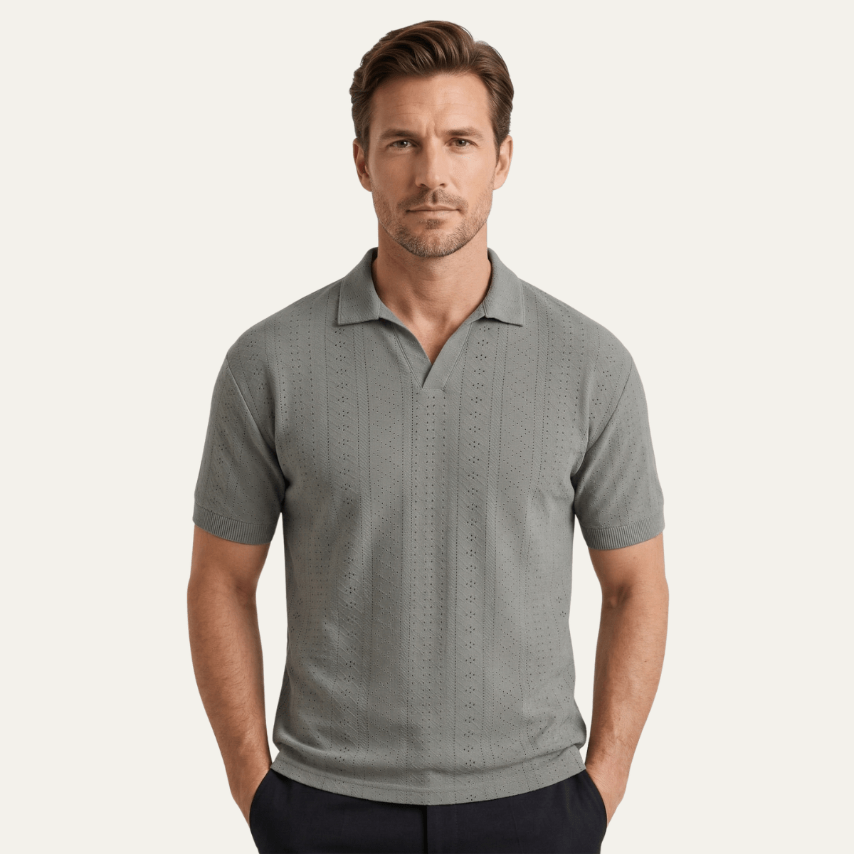 Men's Polo Shirt — Textured Knit Short Sleeve Collar Regular Fit - Hudson Harper - Men Shirt