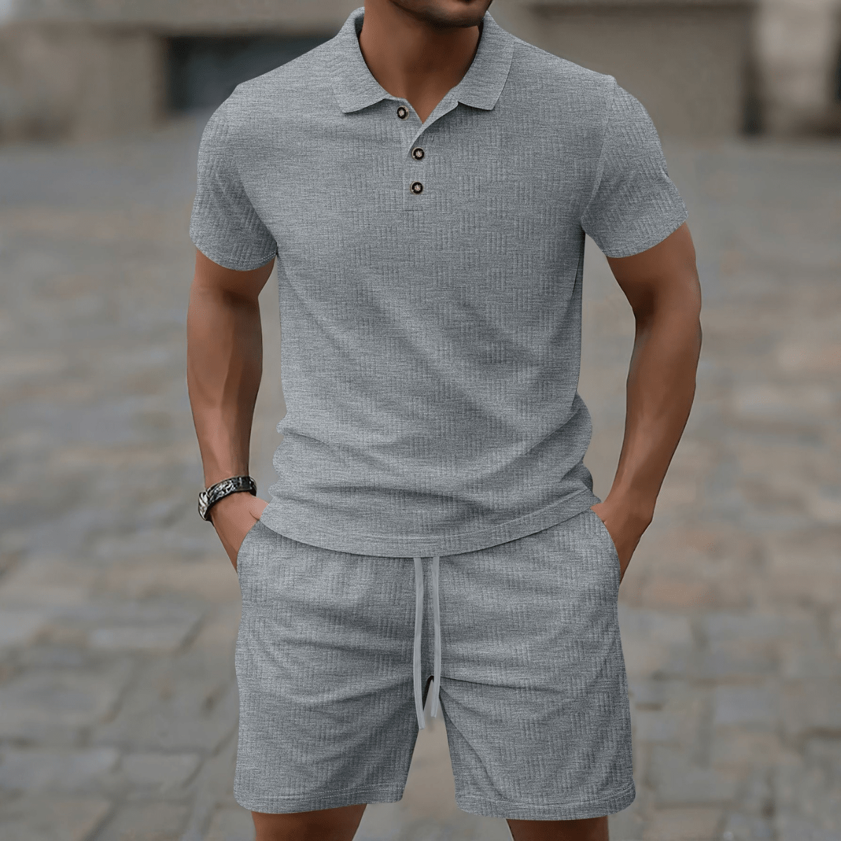 Men's Polo & Shorts Set — Short Sleeve Drawstring Two - Piece - Hudson Harper - Men Set