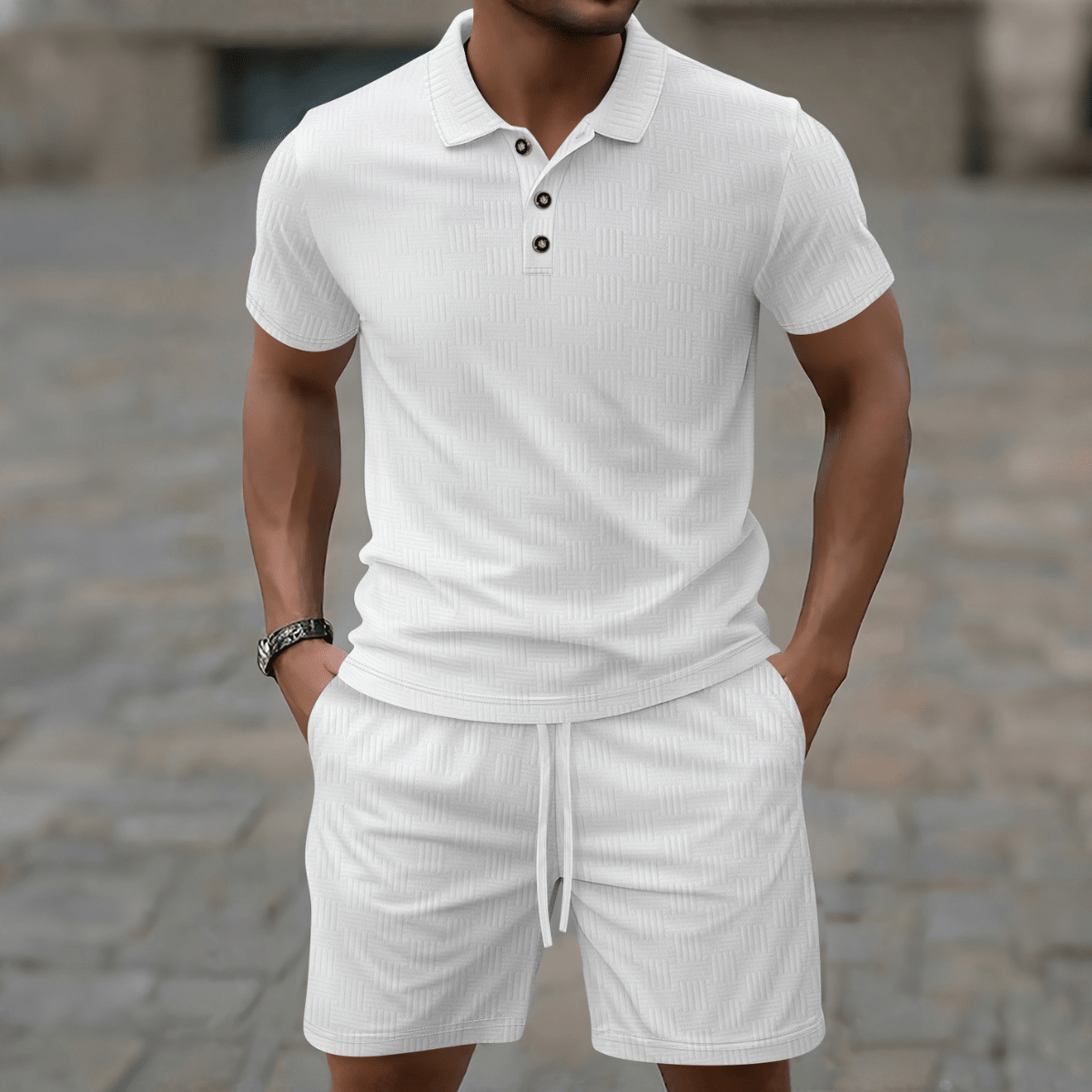 Men's Polo & Shorts Set — Short Sleeve Drawstring Two - Piece - Hudson Harper - Men Set
