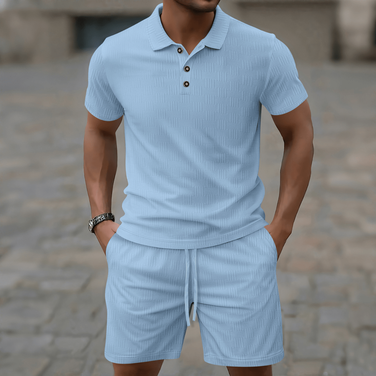 Men's Polo & Shorts Set — Short Sleeve Drawstring Two - Piece - Hudson Harper - Men Set