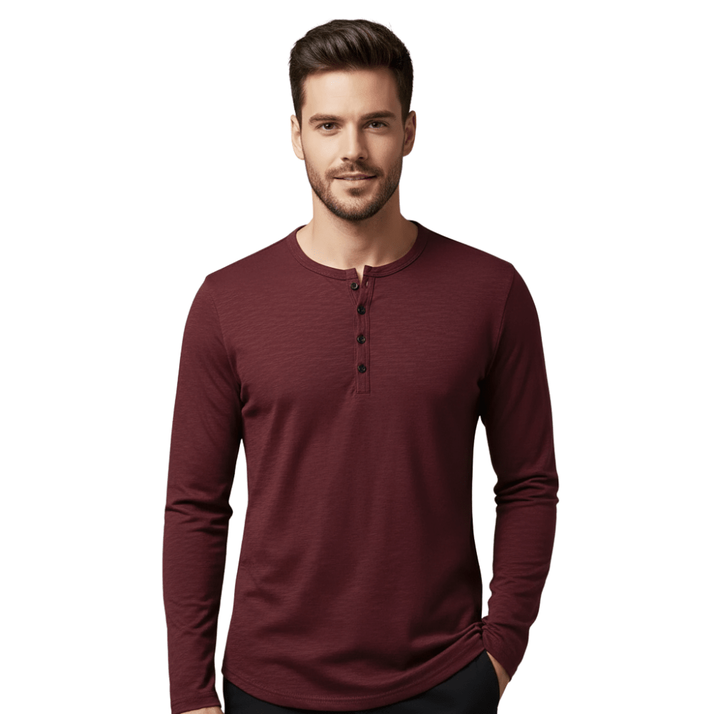 Men's Shirt — Long Sleeve Crew Neck Button Placket - Hudson Harper - Men Shirt