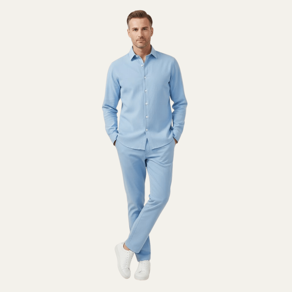 Men's Shirt & Pants Set — Long Sleeve Relaxed Fit Matching Design - Hudson Harper - Men Set