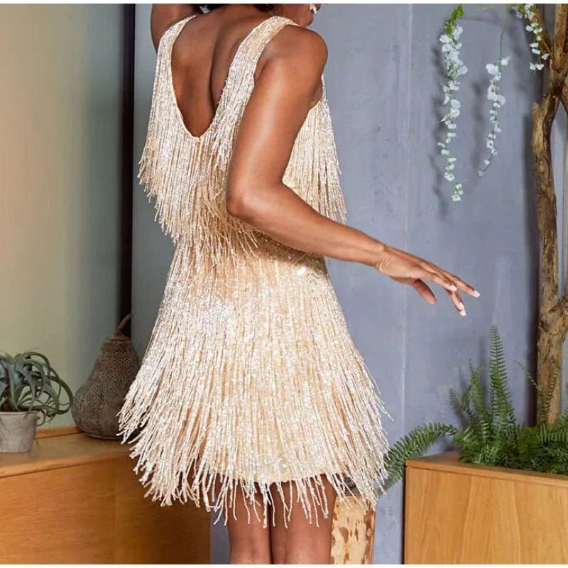 Mini Dress Women Sequined Surface with Feather Detail Design Feature - Hudson Harper - Women Dress