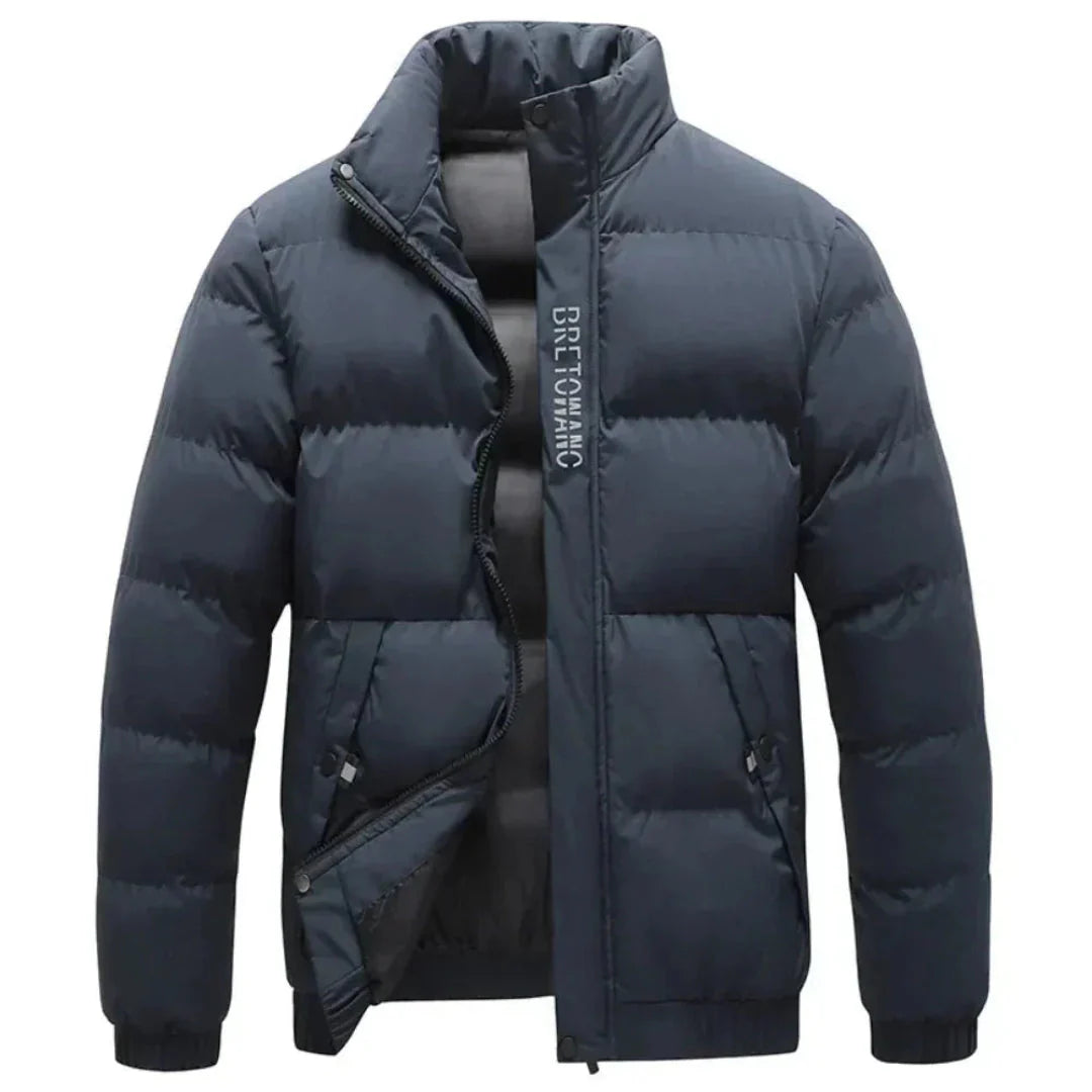 Puffer Jacket Men Stand Collar Wind Resistant Insulated Snap