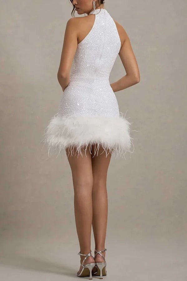 Sequin Dress Women Halterneck Mini Fit Glam Look - Hudson Harper - Dresses