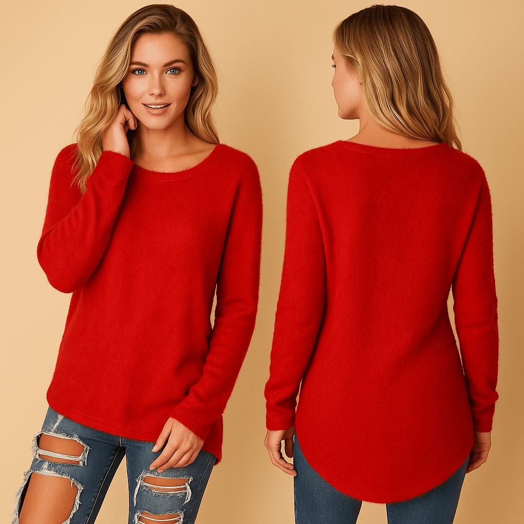 Sweater Women Lightweight Knitted Design with Relaxed Fit Round Neck - Hudson Harper - Women Sweaters