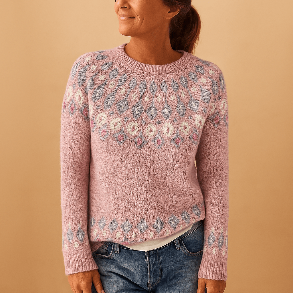Sweater Women Printed Design with Classic Neckline and Comfort Fit - Hudson Harper - Women Sweaters
