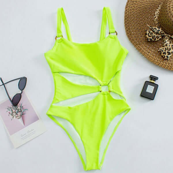 Swimsuit Women Straight Neck Cut Out Front Rings Detail - Hudson Harper - Women Swimsuit