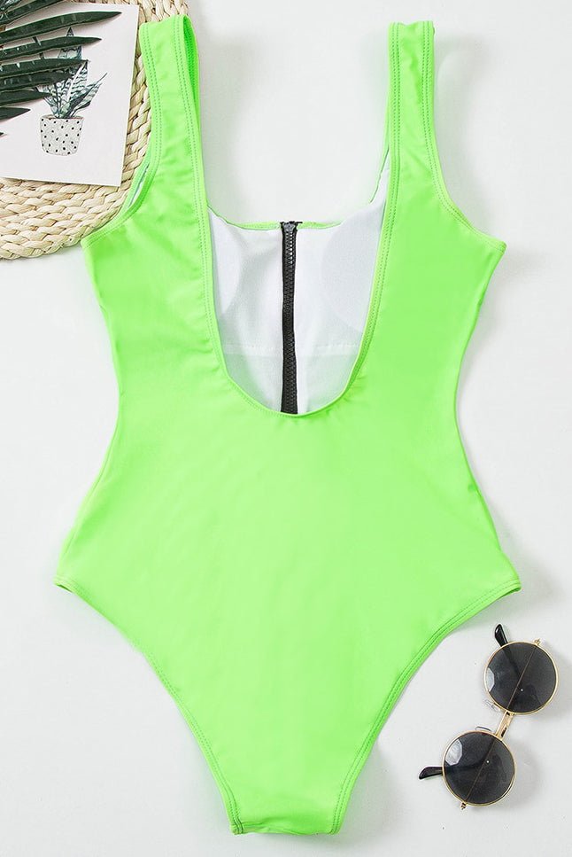 Swimsuit Women V Neck Front Zipper One Piece Design - Hudson Harper - Women Swimsuit