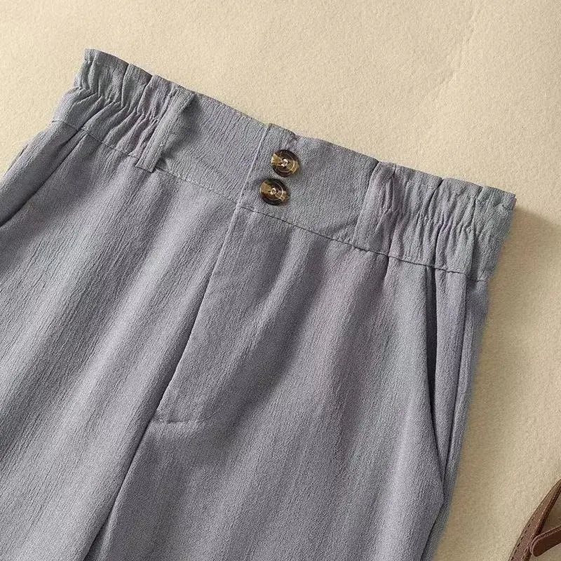 Trousers Women Linen High Waist Wide Fit Elasticated Waistband - Hudson Harper - Women Pants