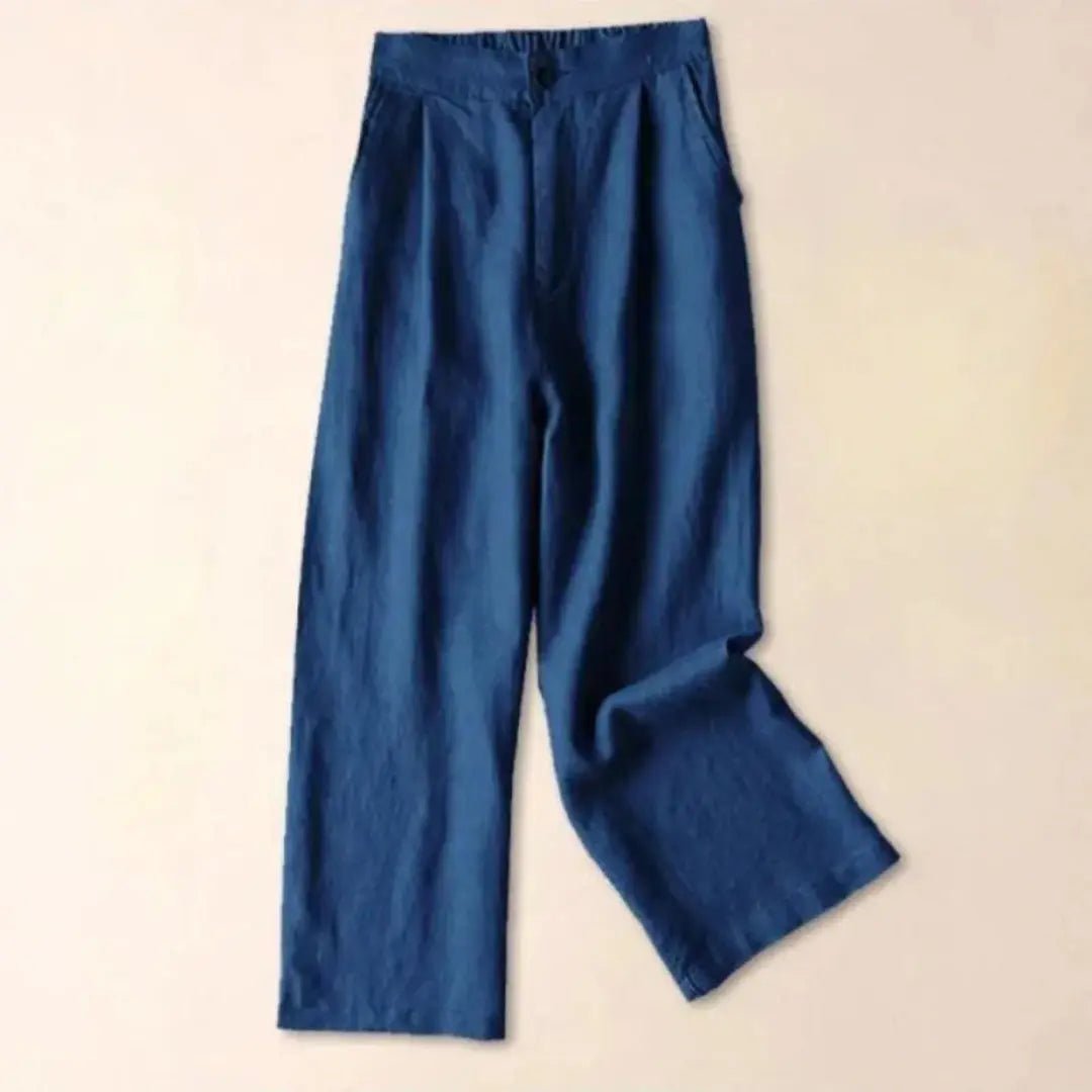 Trousers Women Linen High Waist Wide Leg Button Zip Closure - Hudson Harper - Women Pants