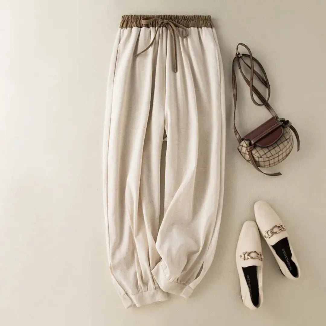 Trousers Women Linen Relaxed Fit Drawstring Adjustable Cuffs - Hudson Harper - Women Pants