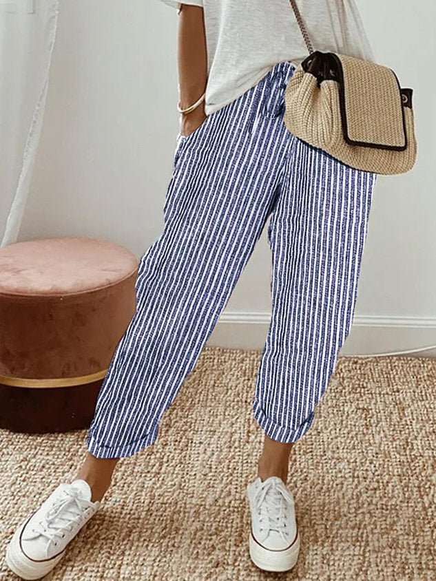 Trousers Women Linen Relaxed Fit Drawstring Waist Full Length - Hudson Harper - Women Pants