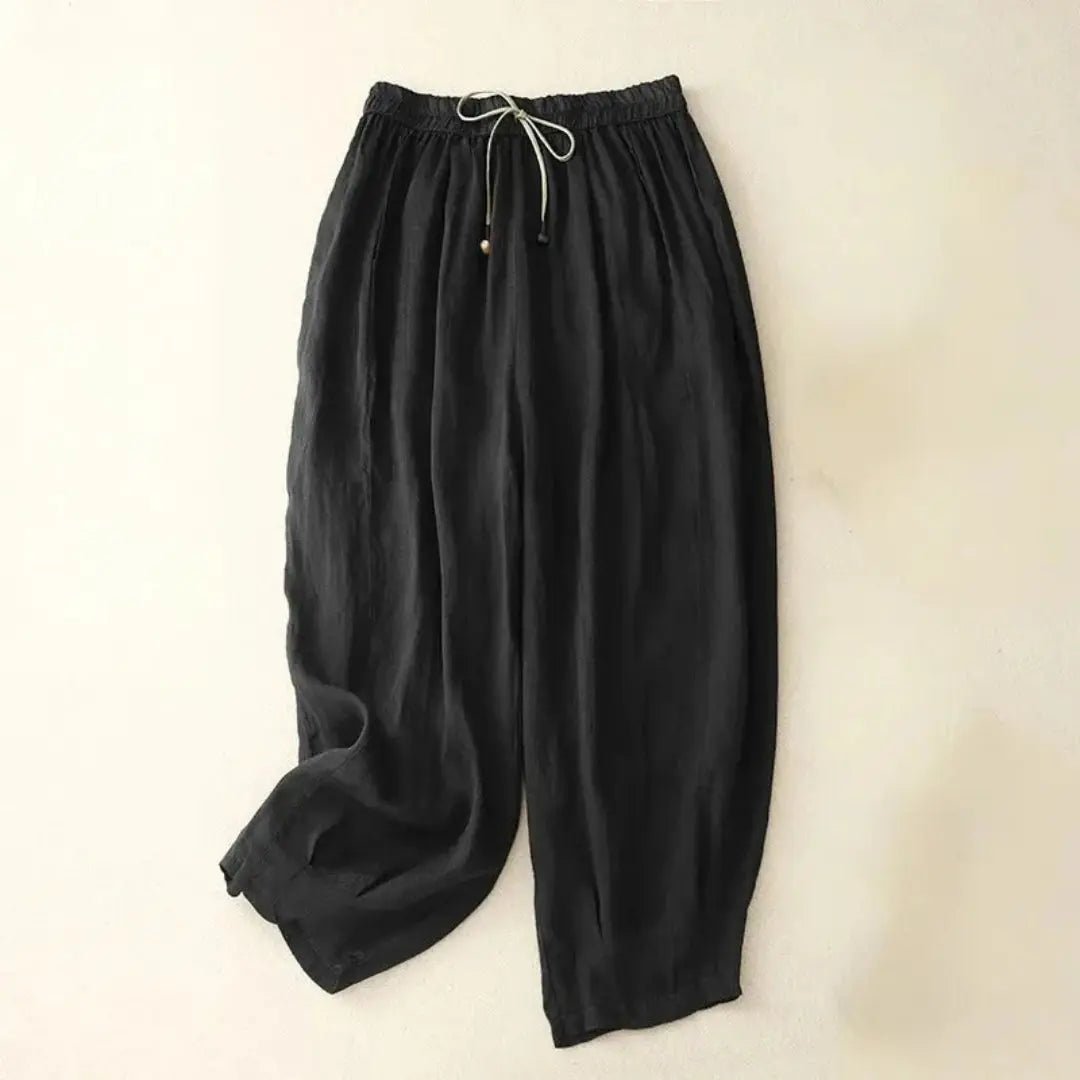 Trousers Women Linen Relaxed Fit Tapered Leg Drawstring Waist - Hudson Harper - Women Pants