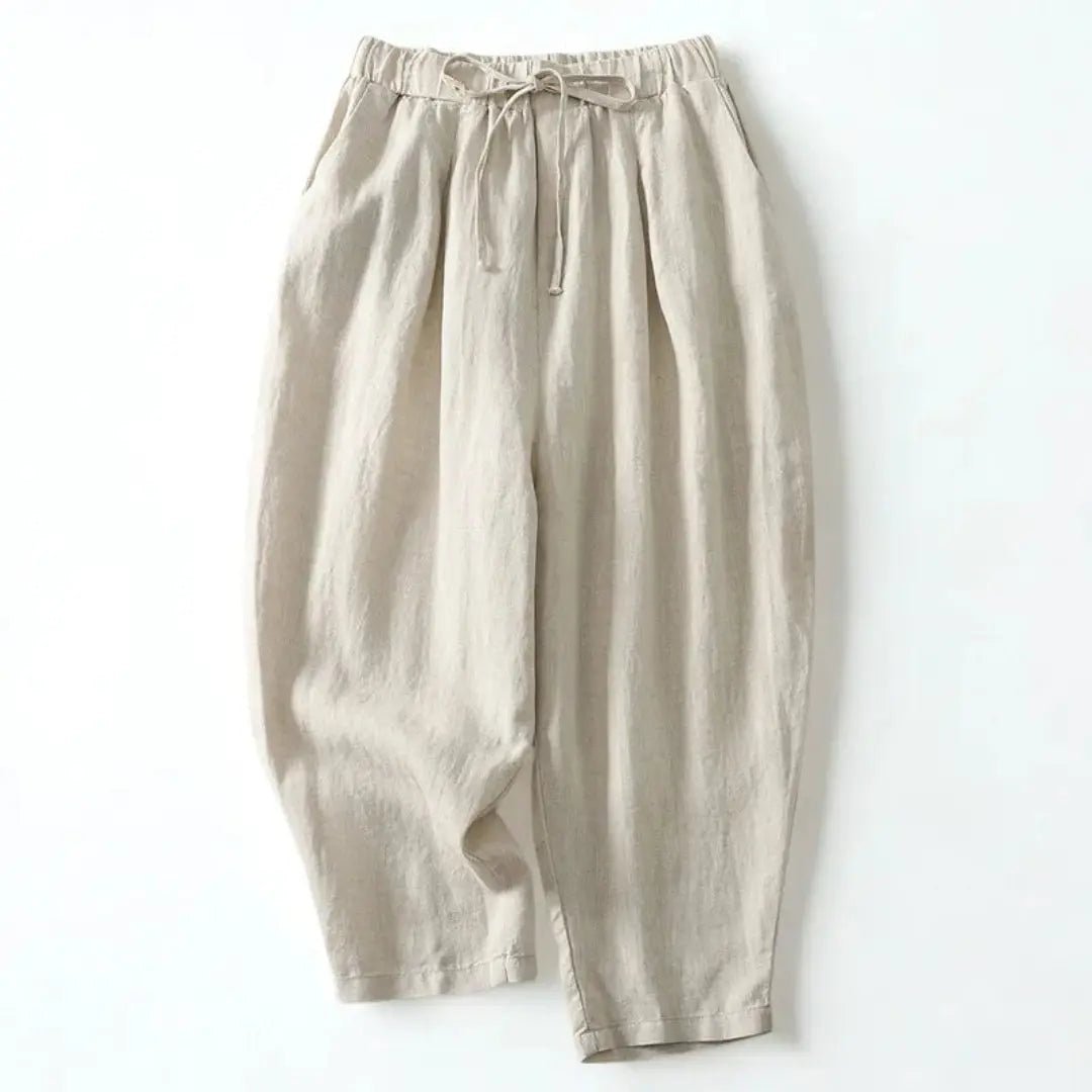 Trousers Women Linen Wide Leg Ankle Length Drawstring Waist - Hudson Harper - Women Pants