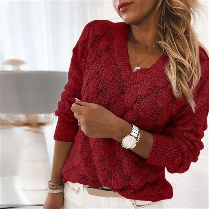 V - Neck Sweater Women Soft Knit Pullover for Everyday Wear - Hudson Harper - Women Sweaters