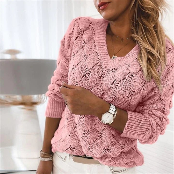 V - Neck Sweater Women Soft Knit Pullover for Everyday Wear - Hudson Harper - Women Sweaters