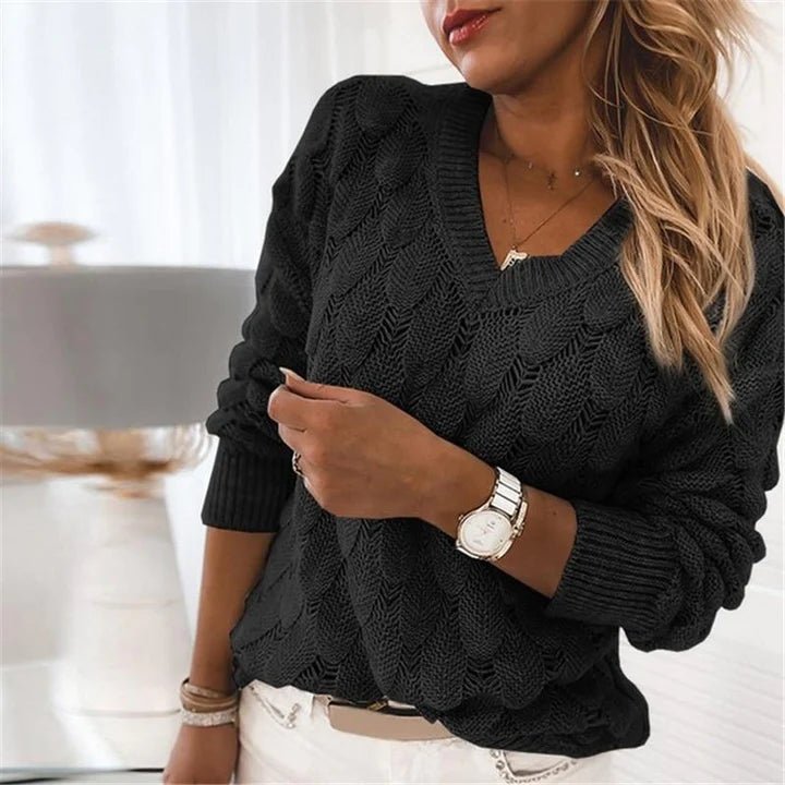 V - Neck Sweater Women Soft Knit Pullover for Everyday Wear - Hudson Harper - Women Sweaters