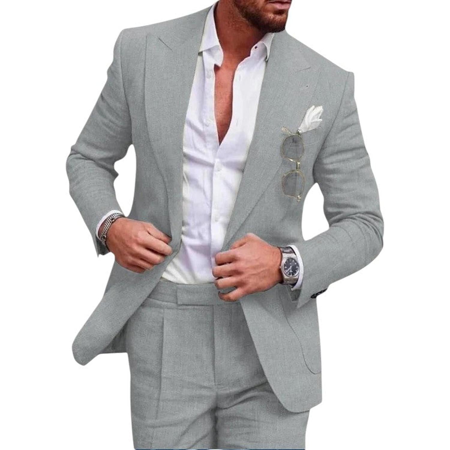 Wedding Suit Men Linen 2 - Piece Single - Breasted Summer Set - Hudson Harper - Suit Sets