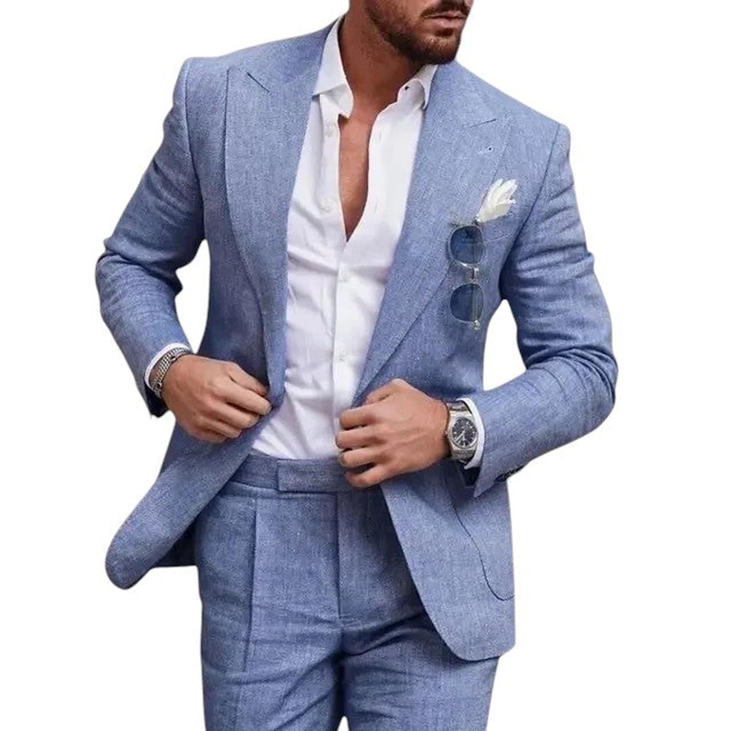 Wedding Suit Men Linen 2 - Piece Single - Breasted Summer Set - Hudson Harper - Suit Sets