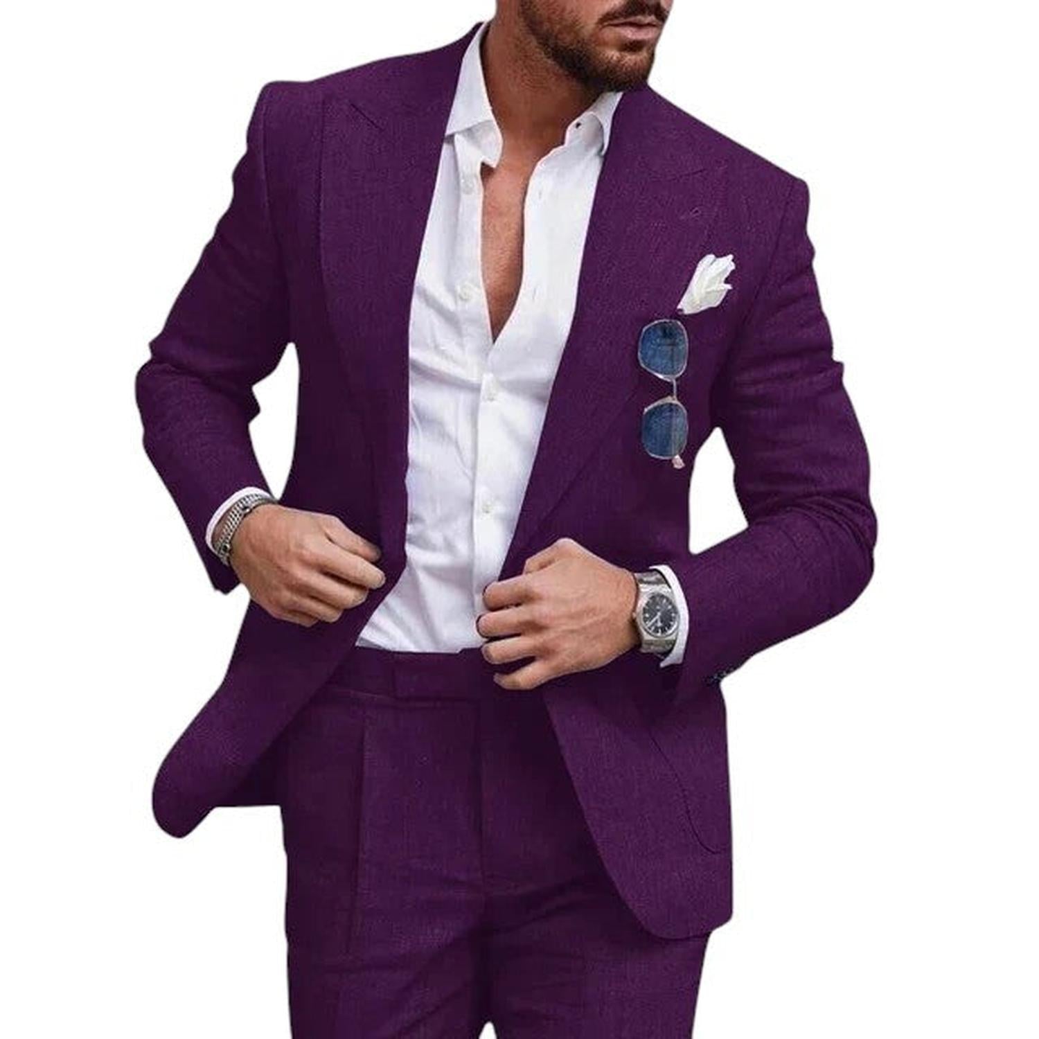 Wedding Suit Men Linen 2 - Piece Single - Breasted Summer Set - Hudson Harper - Suit Sets