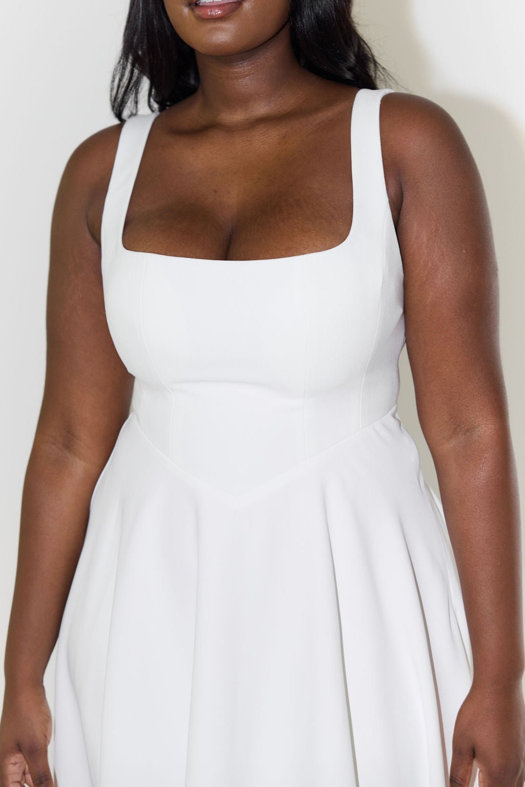Women Dress Sleeveless V - Neck Pleated Knee Length Fit - Hudson Harper - Women Midi Dress