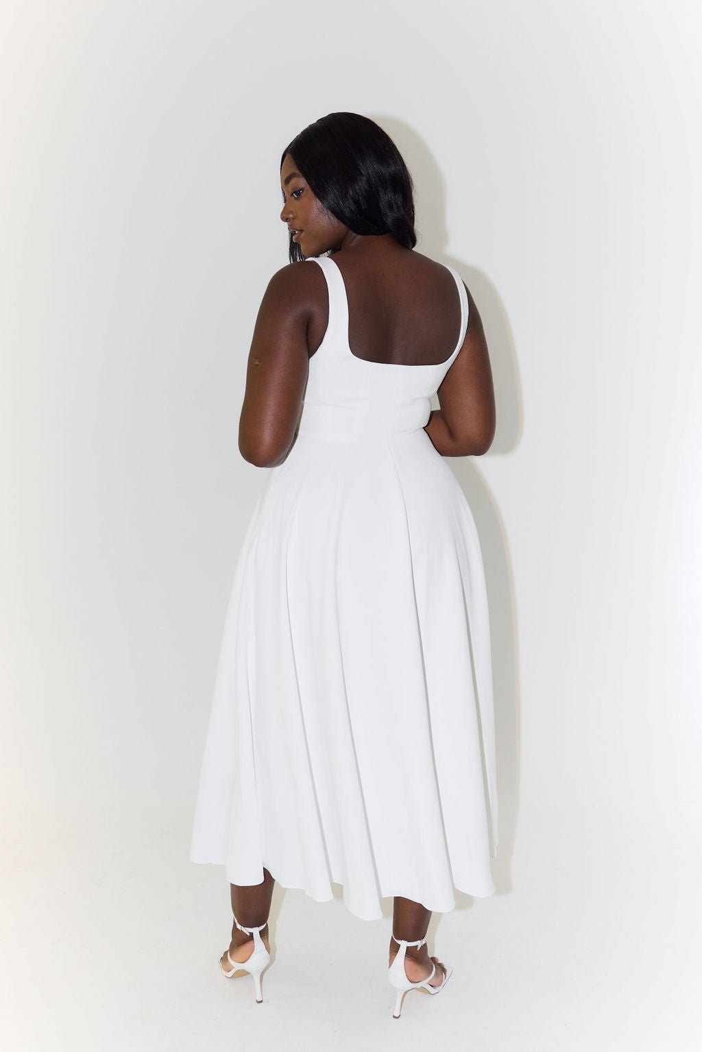 Women Dress Sleeveless V - Neck Pleated Knee Length Fit - Hudson Harper - Women Midi Dress