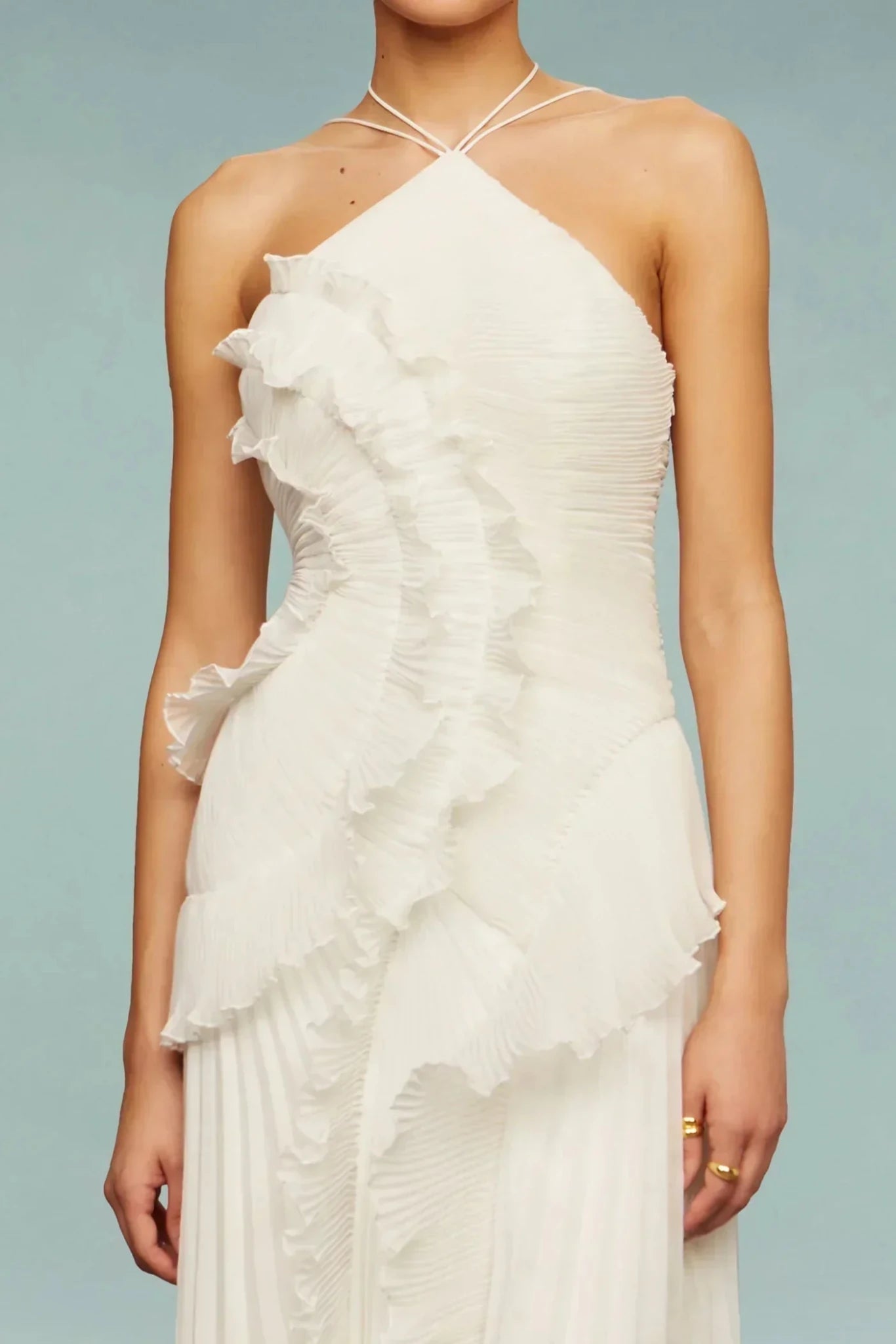 Women Maxi Dress Halter Neck Pleated Full Length Fit - Hudson Harper - Women Maxi Dress