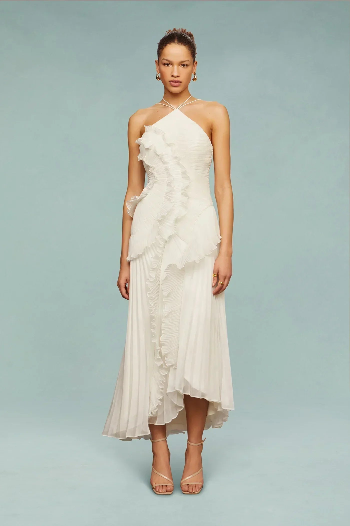 Women Maxi Dress Halter Neck Pleated Full Length Fit