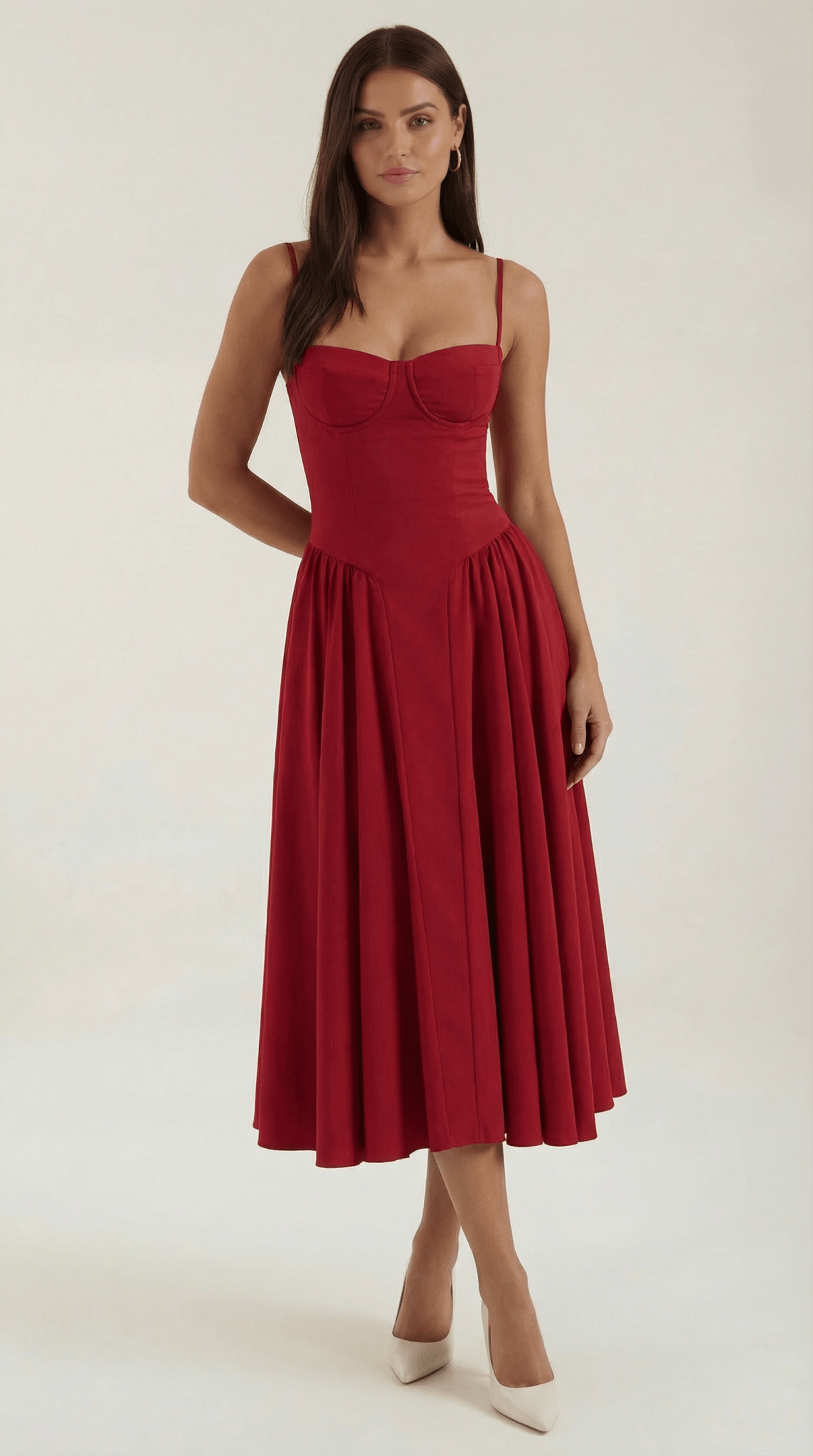 Women Midi Dress Corset Fit Sweetheart Neckline Design - Hudson Harper - Women Midi Dress