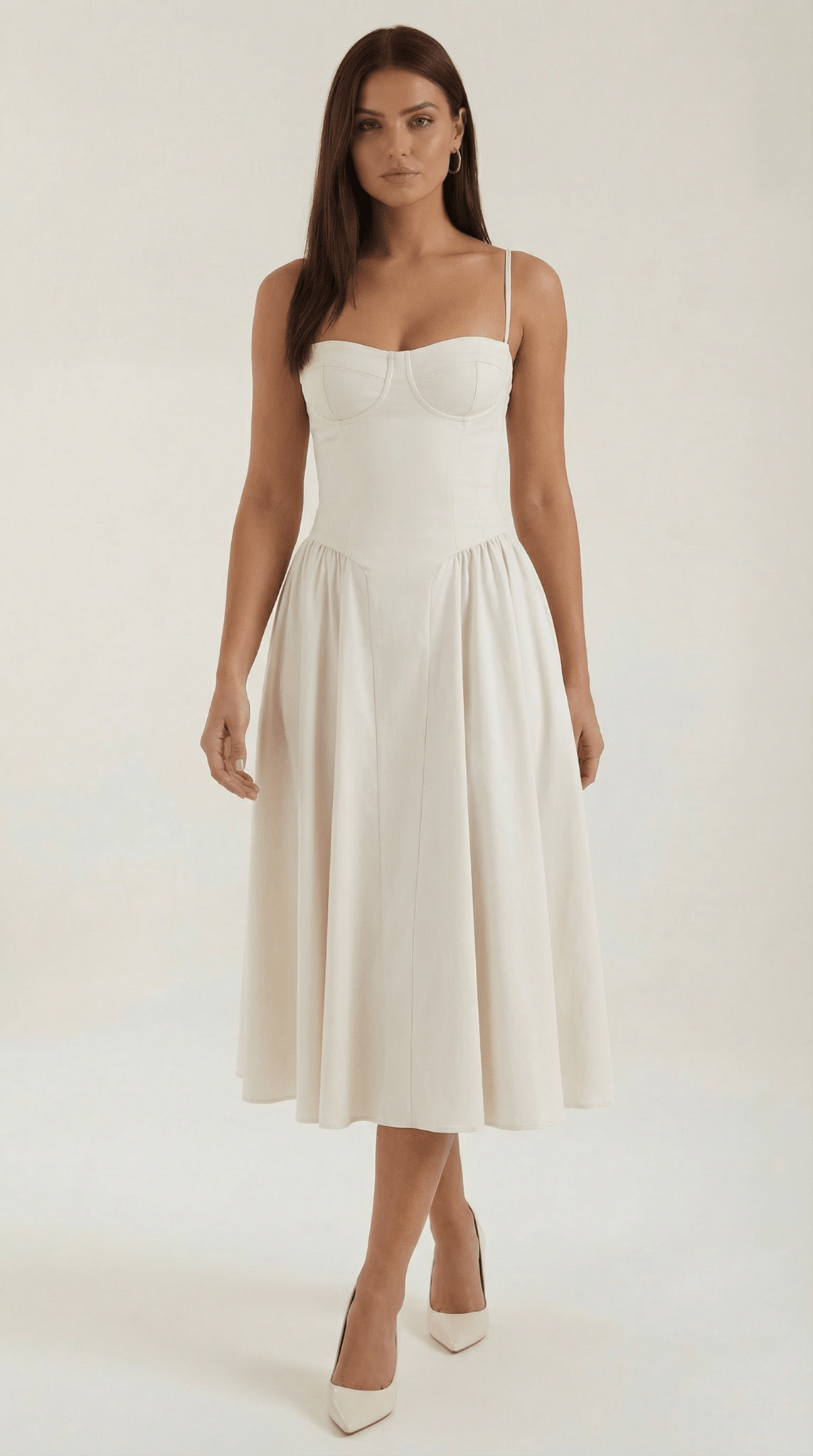 Women Midi Dress Corset Fit Sweetheart Neckline Design - Hudson Harper - Women Midi Dress