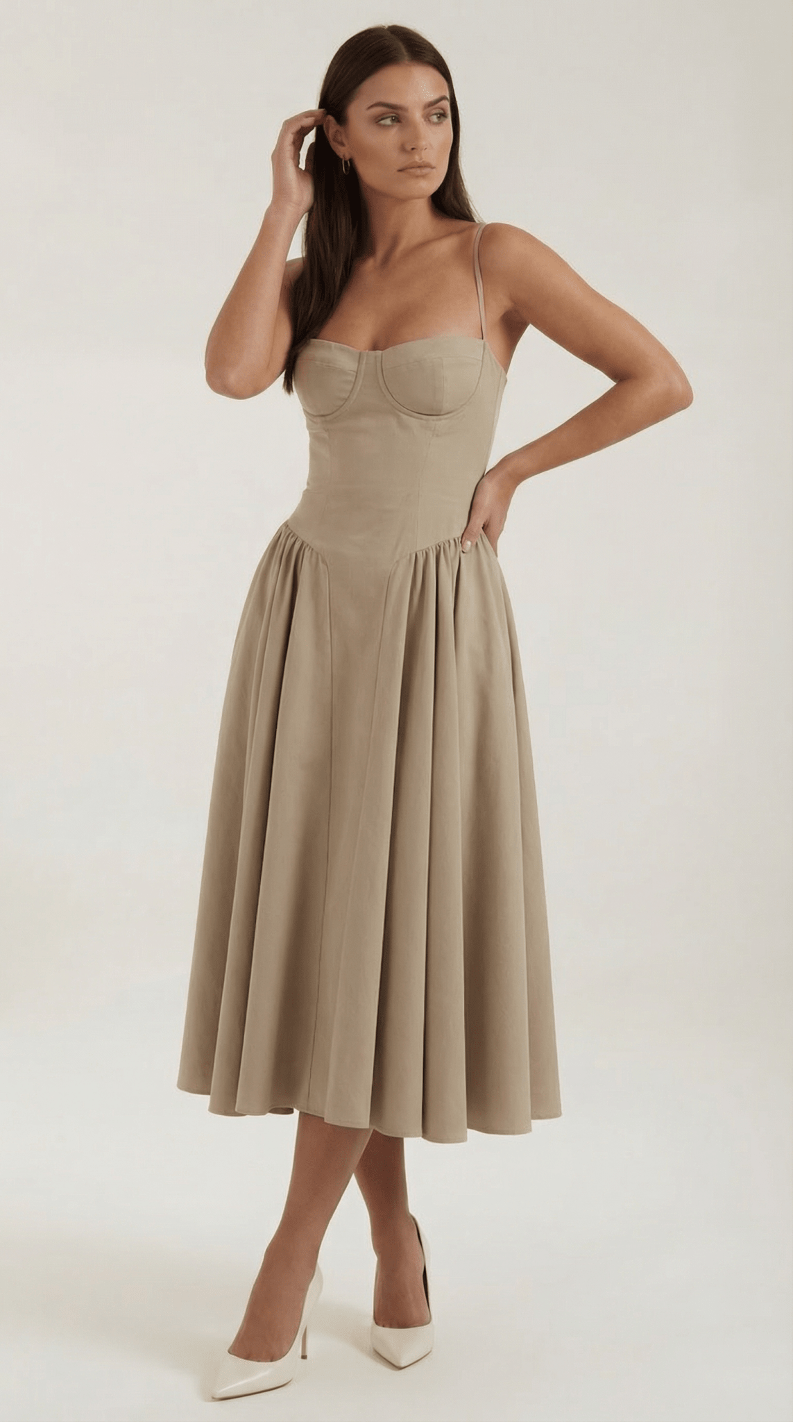 Women Midi Dress Corset Fit Sweetheart Neckline Design - Hudson Harper - Women Midi Dress
