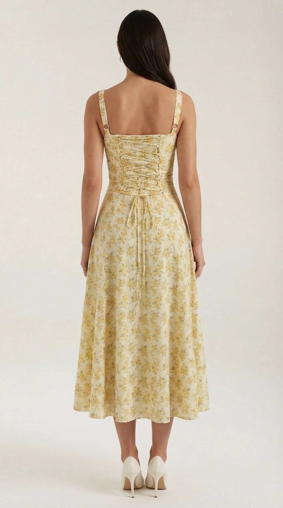 Women Midi Dress Sweetheart Neckline Lace - Up Front Detail - Hudson Harper - Women Midi Dress
