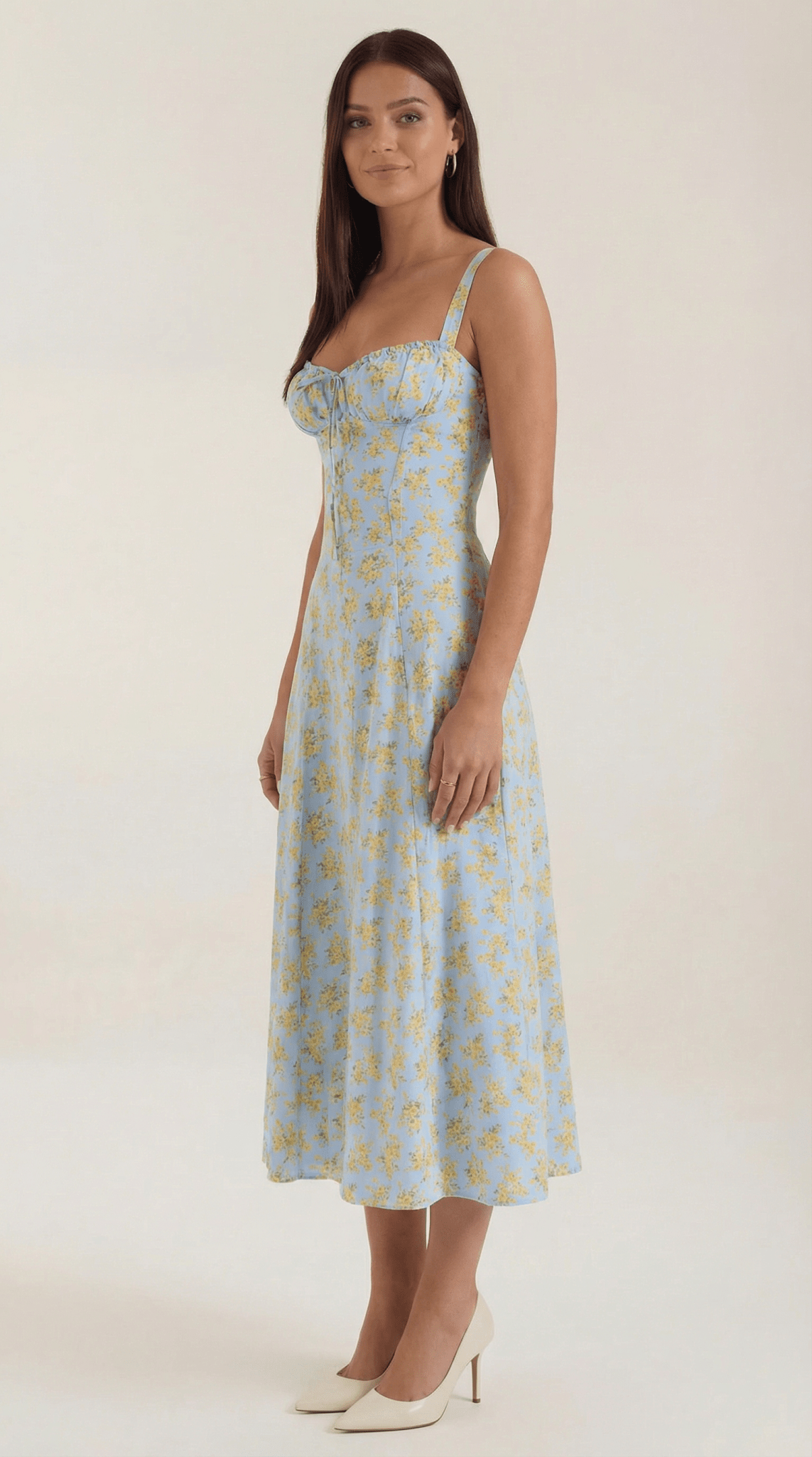 Women Midi Dress Sweetheart Neckline Lace - Up Front Detail - Hudson Harper - Women Midi Dress