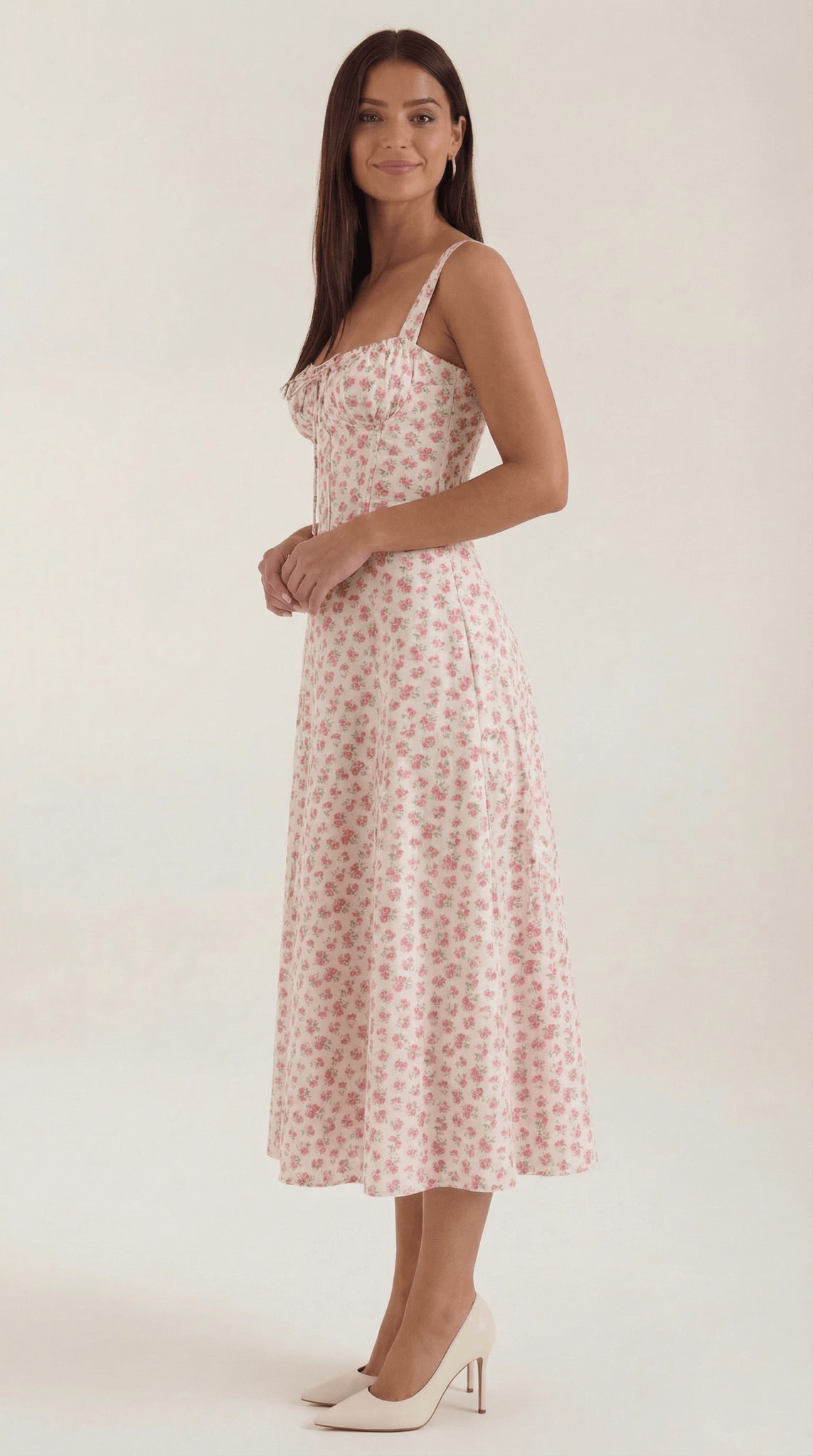 Women Midi Dress Sweetheart Neckline Lace - Up Front Detail - Hudson Harper - Women Midi Dress