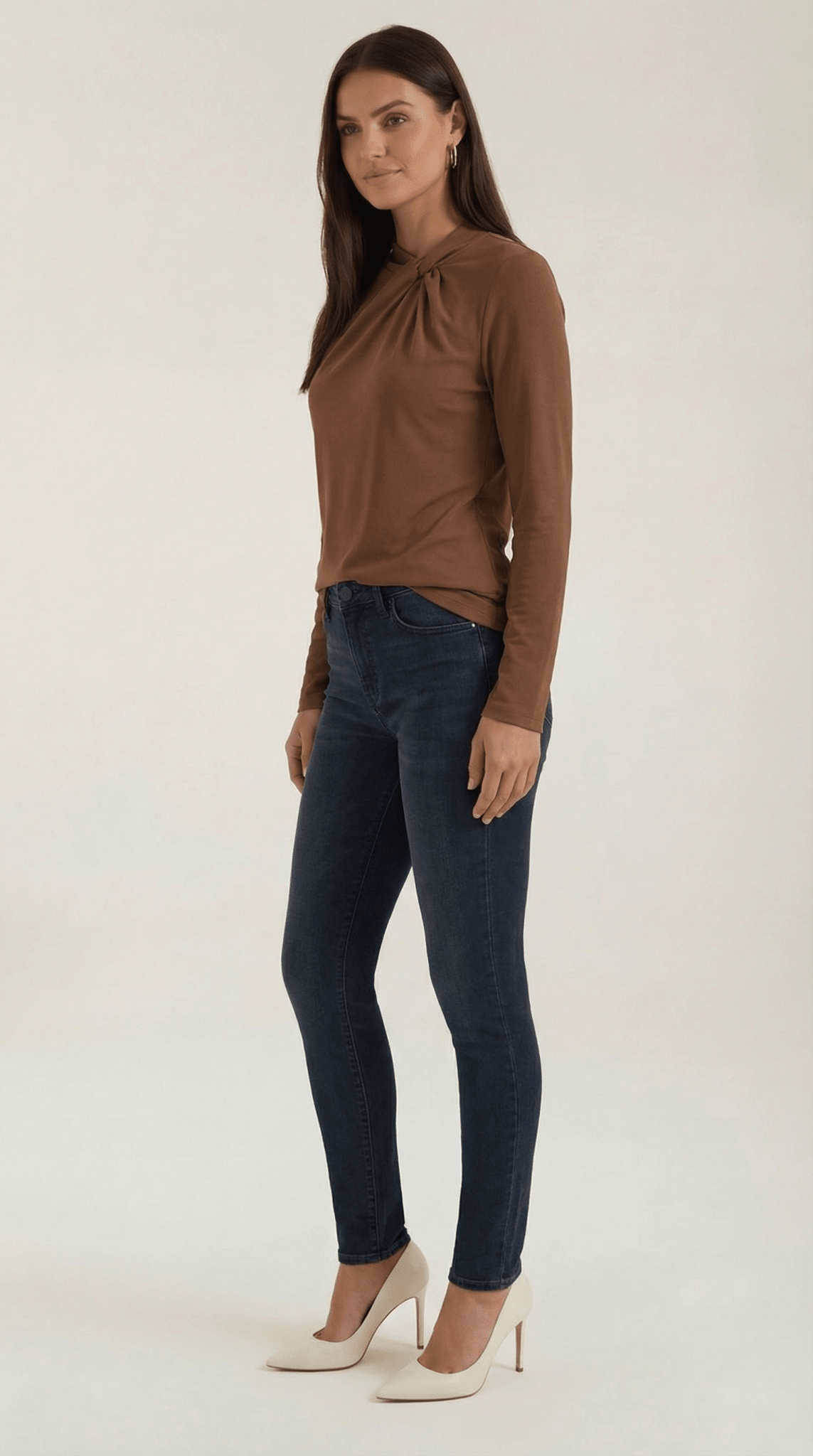 Women's Blouse — Long Sleeve Stand - Up Collar Regular Fit - Hudson Harper - Women Blouse