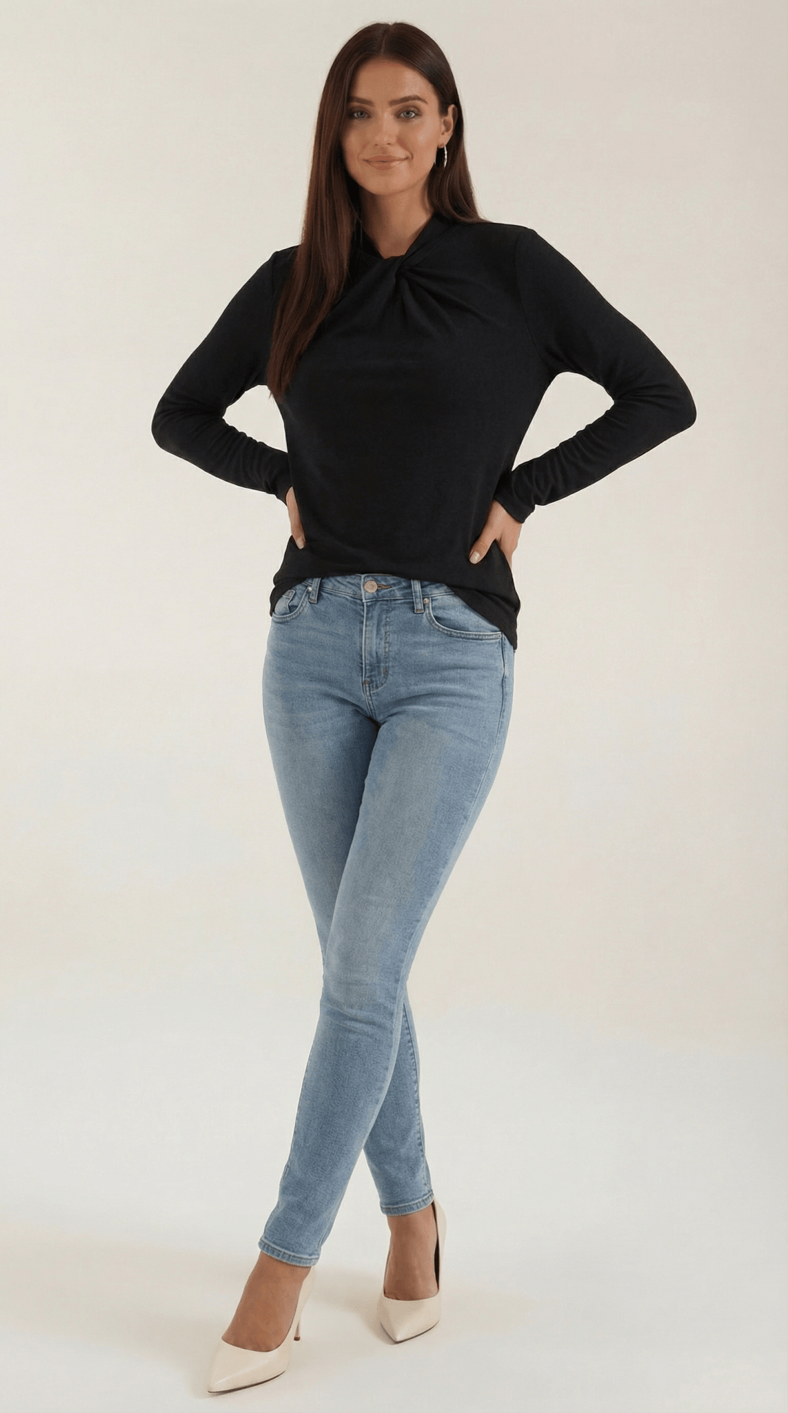Women's Blouse — Long Sleeve Stand - Up Collar Regular Fit - Hudson Harper - Women Blouse