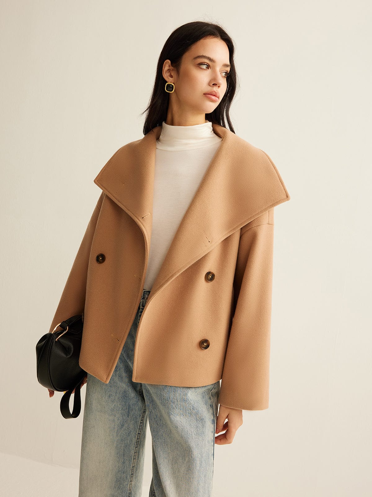 Women's Coat — Cropped Length Loose Fit Double Button Closure - Hudson Harper - Women Coat
