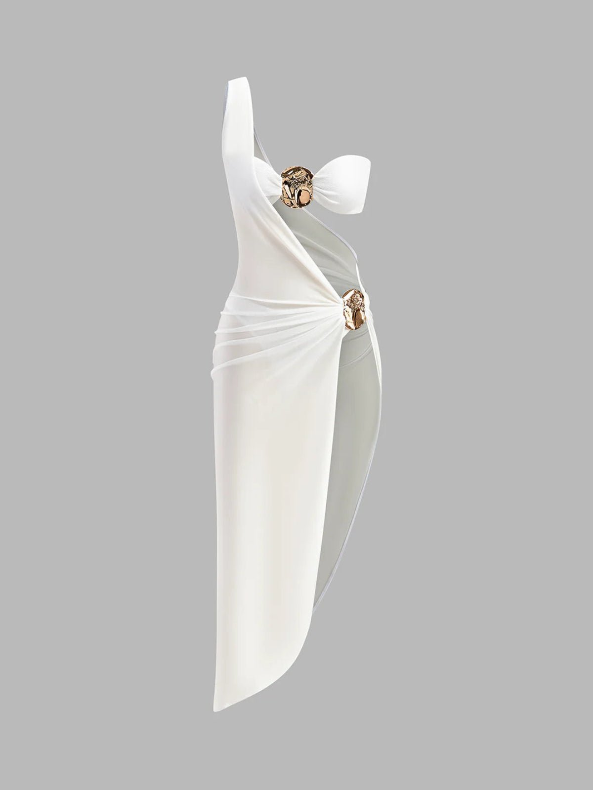 Women's Cut - Out Dress — One Shoulder Draped Satin Long Length - Hudson Harper - Women Midi Dress