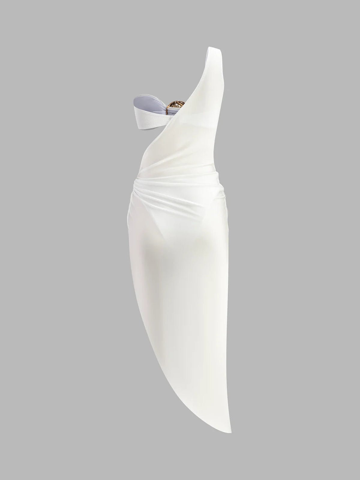 Women's Cut - Out Dress — One Shoulder Draped Satin Long Length - Hudson Harper - Women Midi Dress