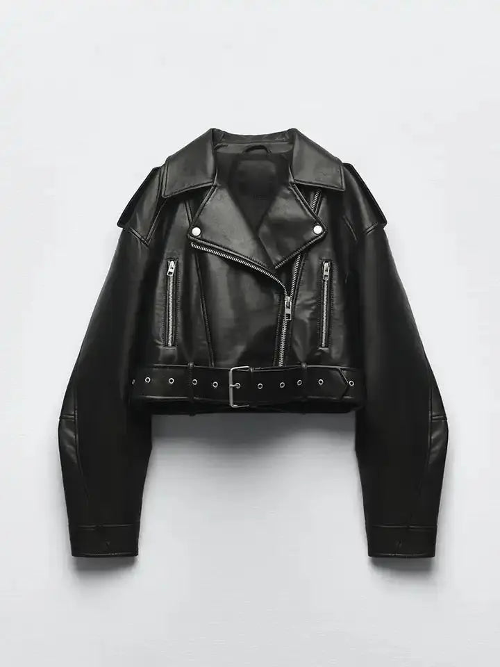 Women's Jacket — Oversized Fit Cropped Length Belted Closure - Hudson Harper - Women Jacket