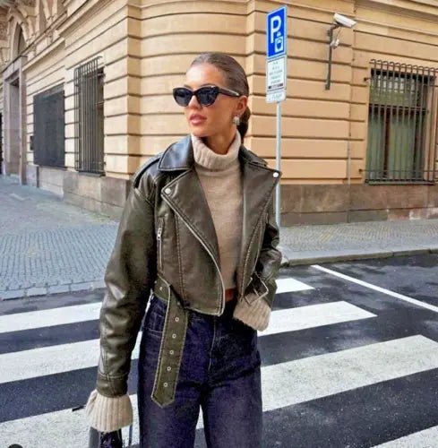 Women's Jacket — Oversized Fit Cropped Length Belted Closure - Hudson Harper - Women Jacket