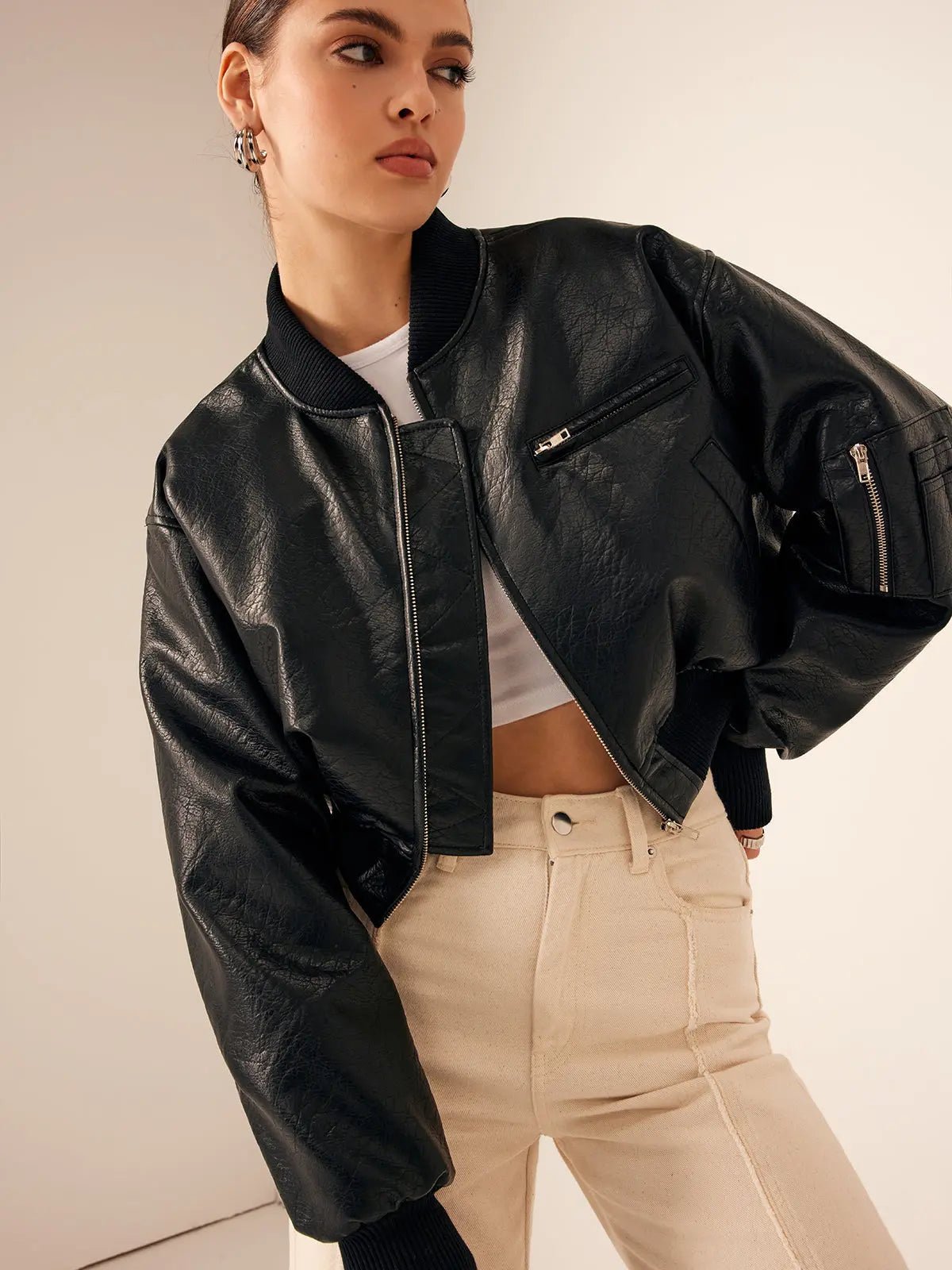 Women's Jacket — Short Length Zipper Closure Zipper Pockets - Hudson Harper - Women Jacket